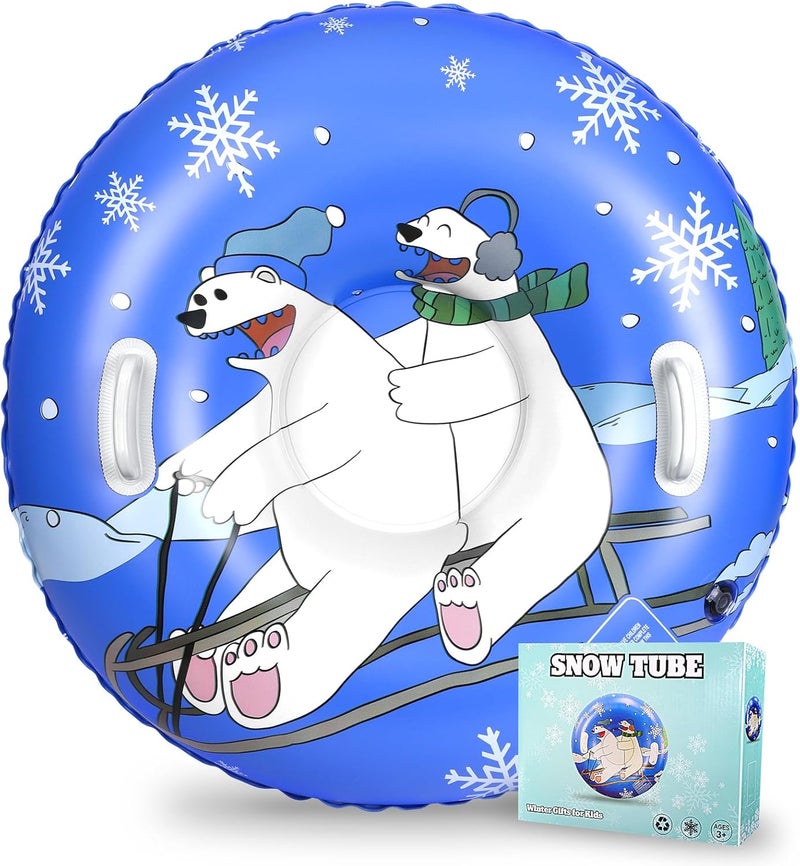Eugsph Snow Tubes for Kids, 36" Durable Inflatable Snow Sleds, Heavy Duty Thickened Bottom Snow Sled with Sturdy Handles, Sledding Skiing Winter Outdoor Gifts Toys for Kids - Image 1